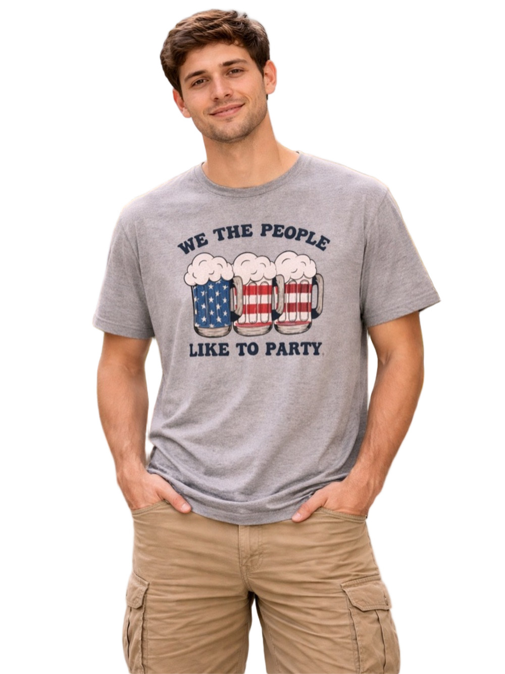 canyon creek men’s Gray Graphic Tee with Patriotic Beer Mugs
